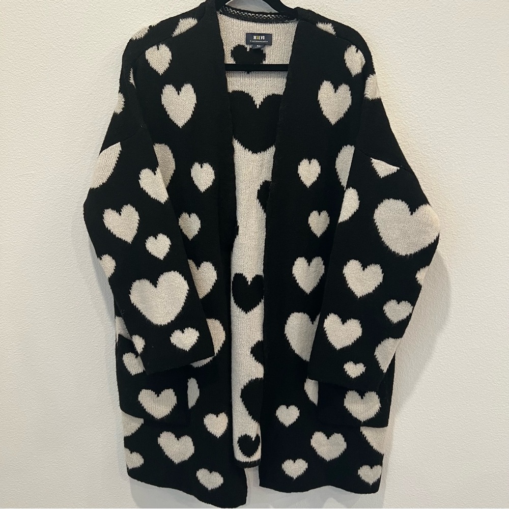 Anthropologie Maeve Halley Hearts Cardigan In Black/White | Size M/L oversized - Picture 5 of 16